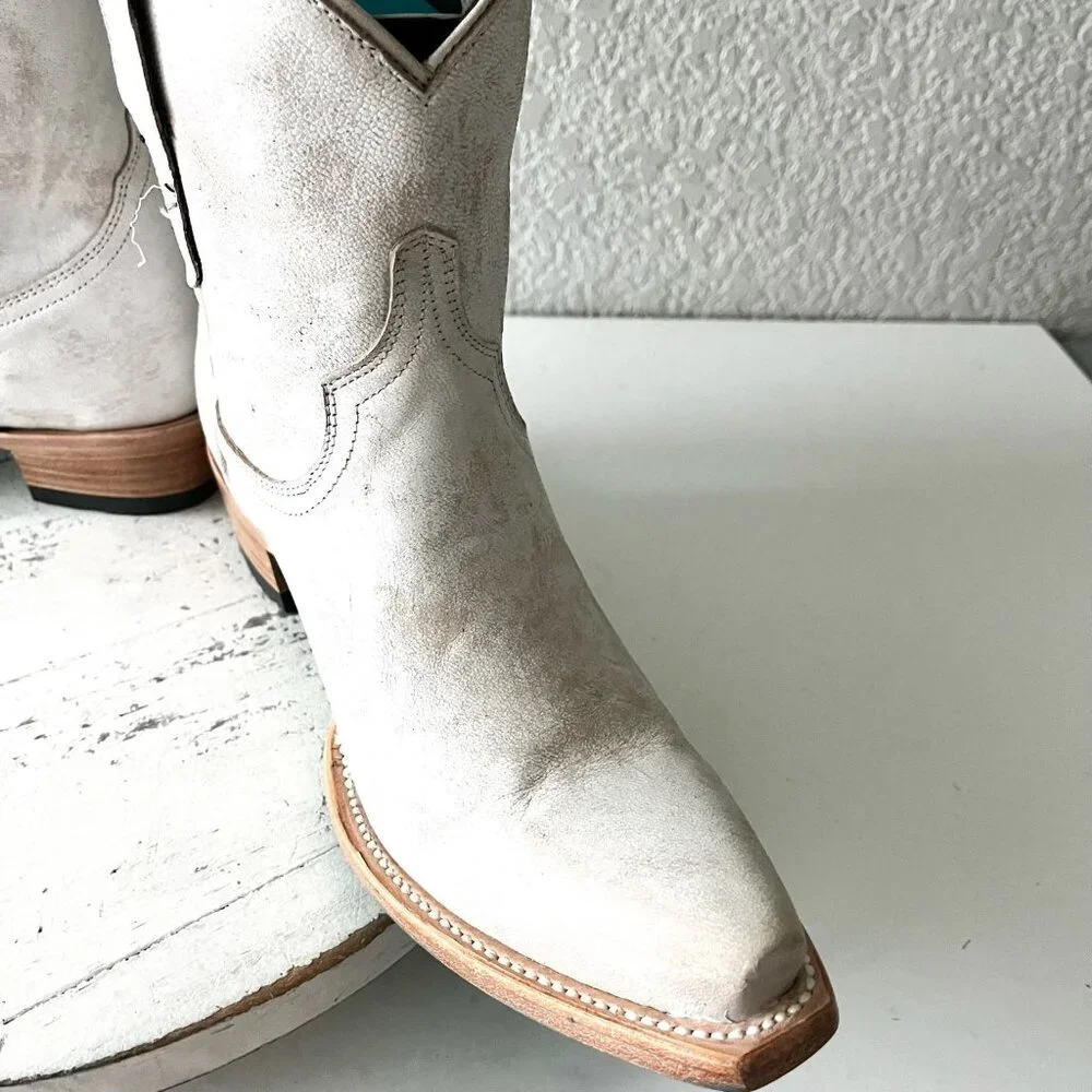 Lane EMMA JANE Womens Cowboy Booties White Western Short Ankle Boots Size 7.5 - Picture 6 of 12